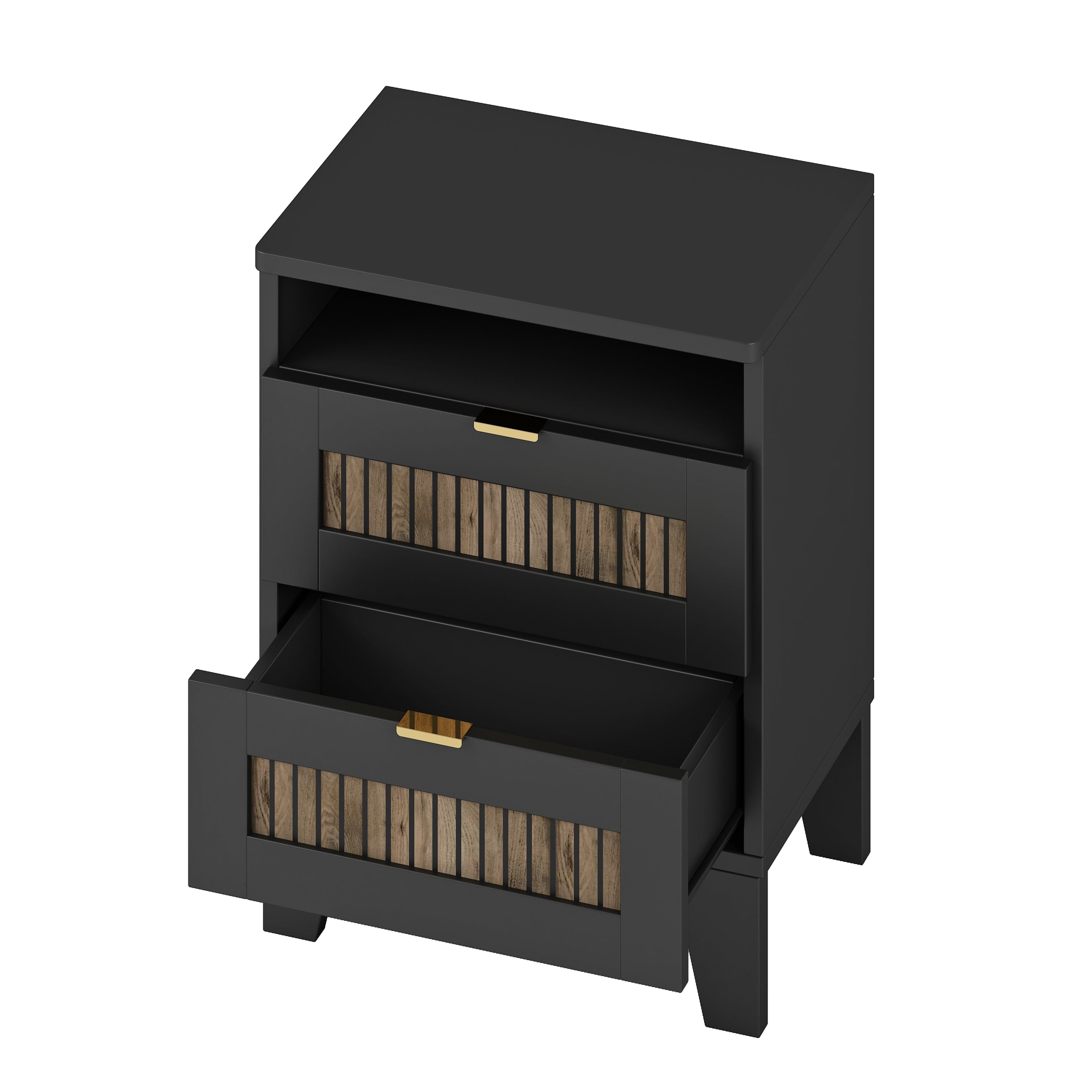 4-Pieces Bedroom Sets, Queen Size Farmhouse Platform Bed with Wooden Strip Stickers Decoration, Storage Nightstand and Dresser with Metal Handle, Black(Old SKU: HL000191AAB) - Grand Goldman Shop