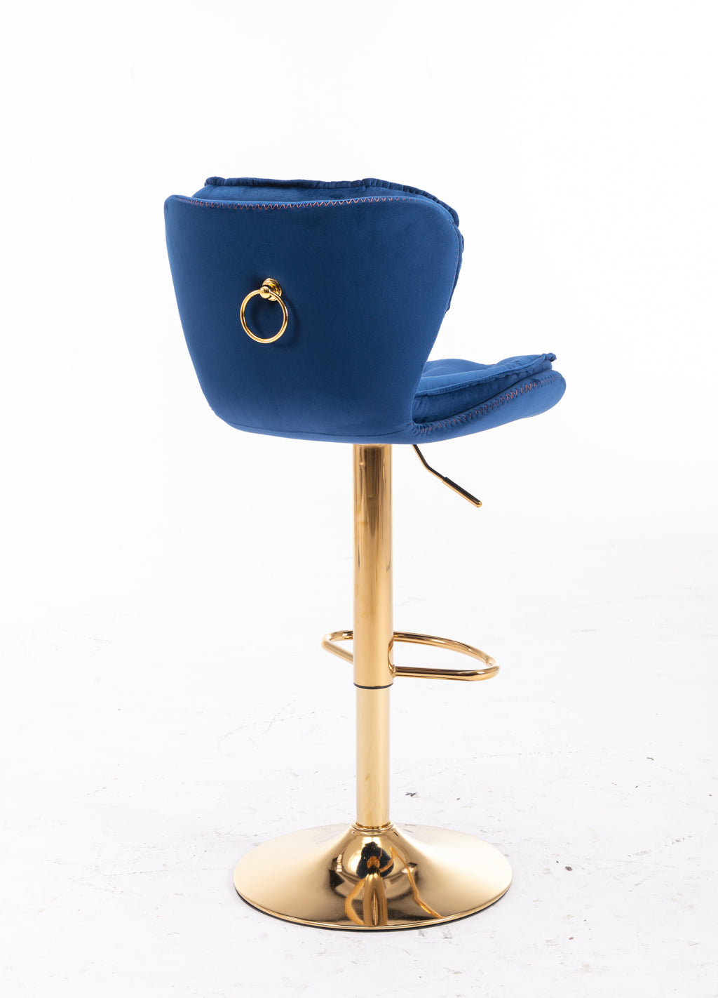 Set of 2  Bar Stools,with Chrome Footrest and Base Swivel Height Adjustable Mechanical Lifting Velvet + Golden Leg Simple Bar Stool-blue - Grand Goldman Shop
