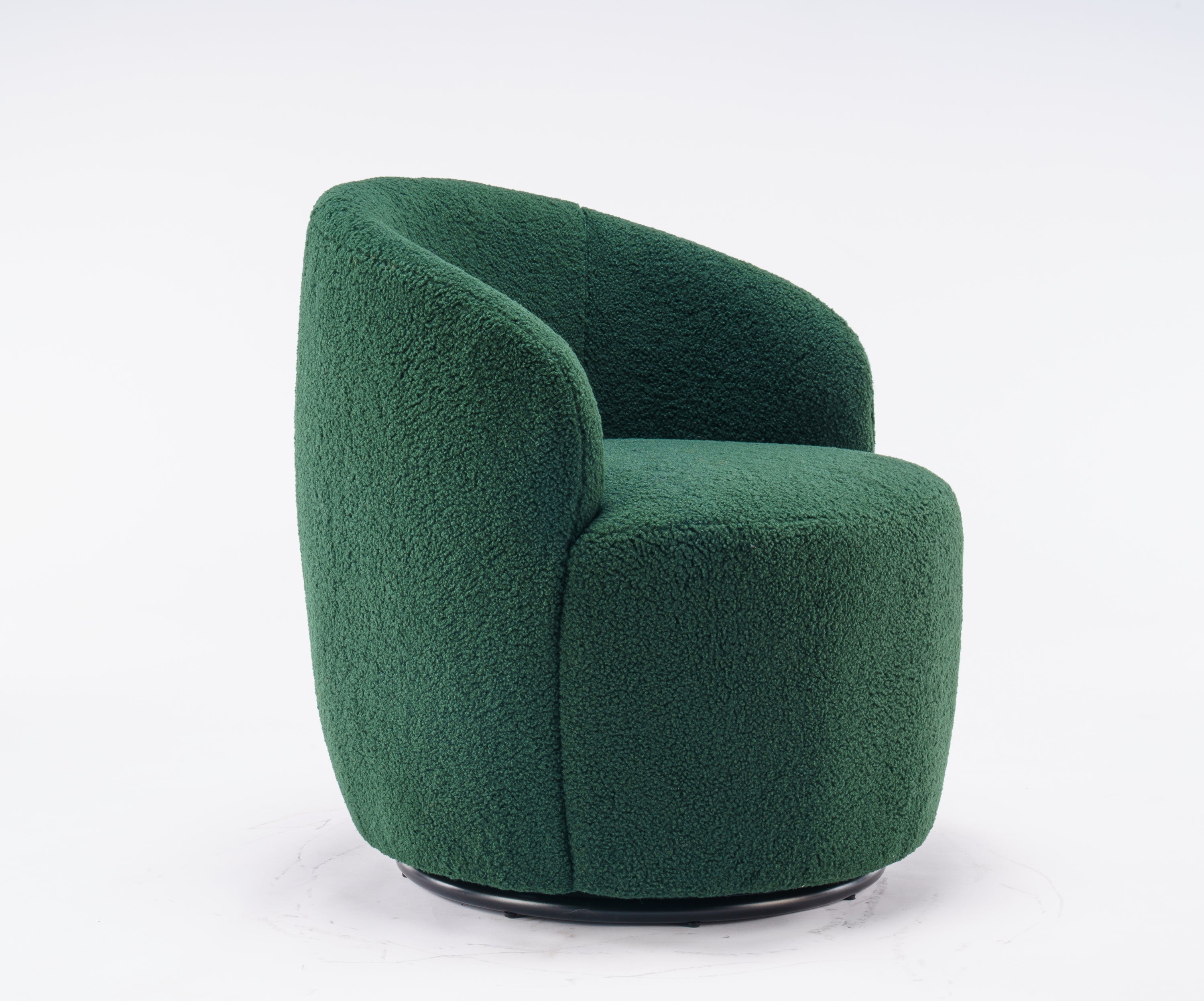 Teddy Fabric Swivel Accent Armchair Barrel Chair With Black Powder Coating Metal Ring,Dark Green - Grand Goldman Shop