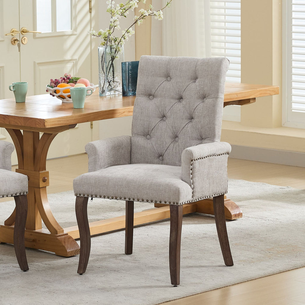 Upholstered Chenille Fabric Accent Dining Chair, Curved Solid Wood Legs, Elegant Tufted Club Dining Room Kitchen Room Arm Dining Chair, Single Pack,Beige,SW1895BG - Grand Goldman Shop