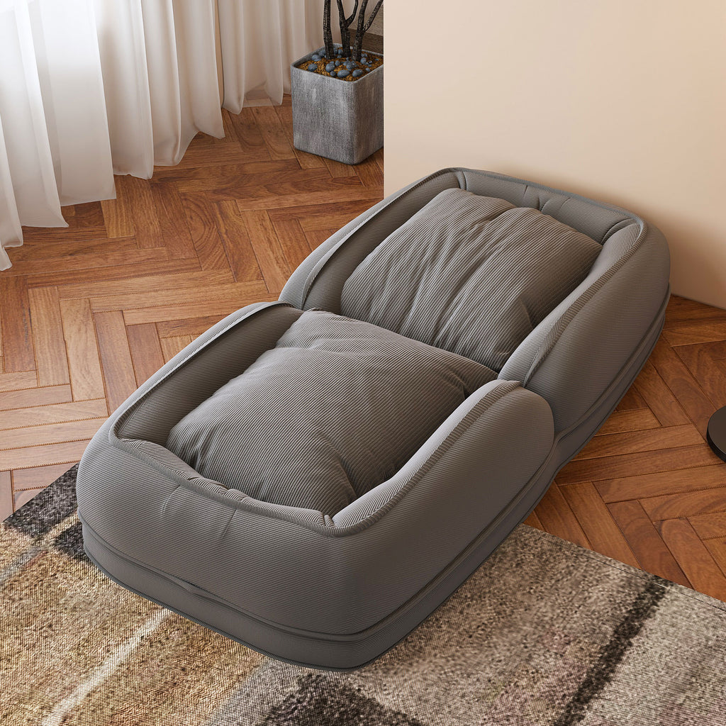 Upholstered Foldable Lazy Sofa Bed for Adults and Pets, 5-Position Adjustable Recliner with 2 Soft Pillows in Grey Corduroy Fabric - Grand Goldman Shop