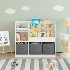 Kids Bookcase and Bookshelf with 3 Collapsible Fabric Drawers, Multifunctional Display Stand for Bedroom, Playroom, Hallway i