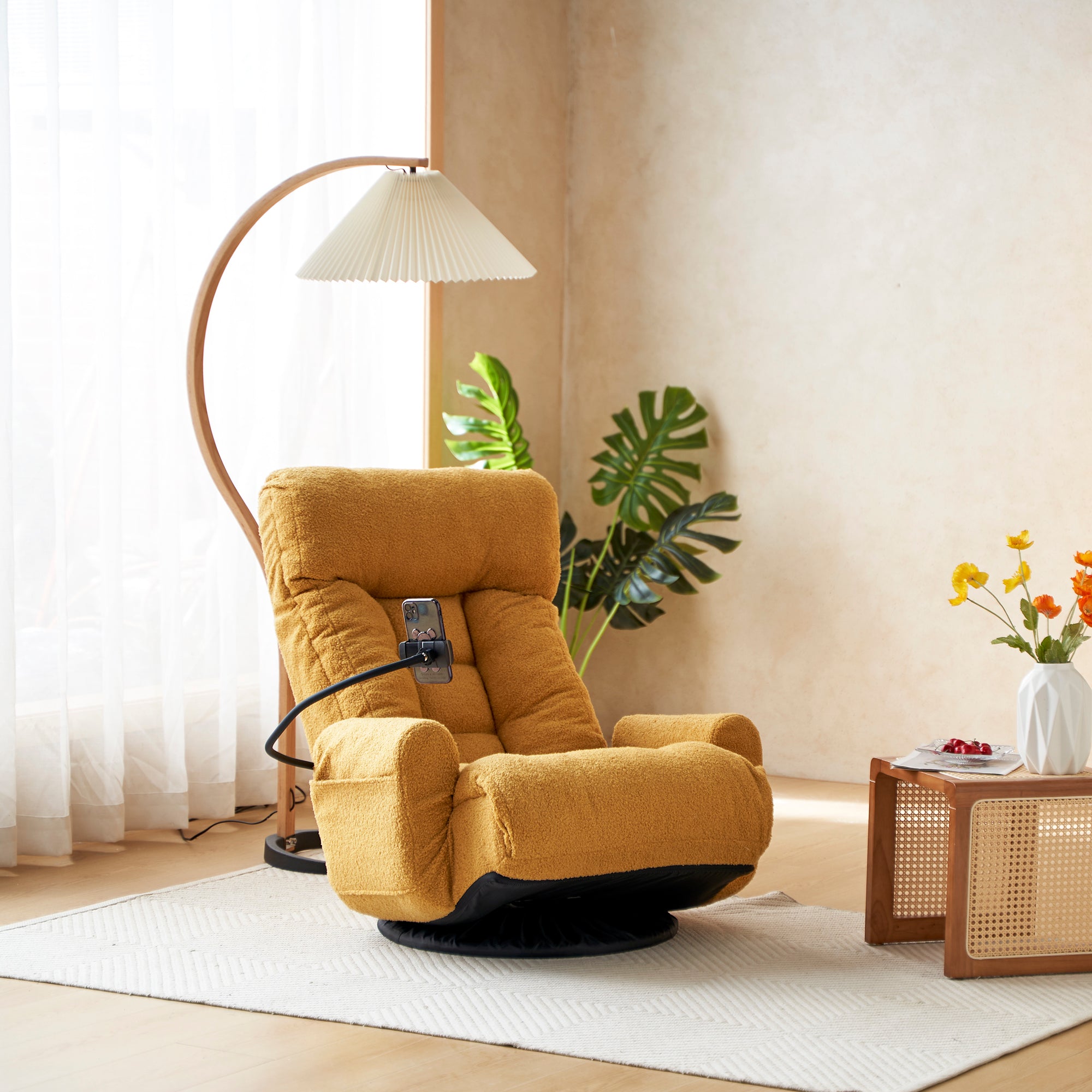Adjustable Yellow Swivel Lounge Chair with 360-Degree Rotating Seat and Headrest Support, Leisure Chair Deck Chair - Game Chair for Living Room - Grand Goldman Shop