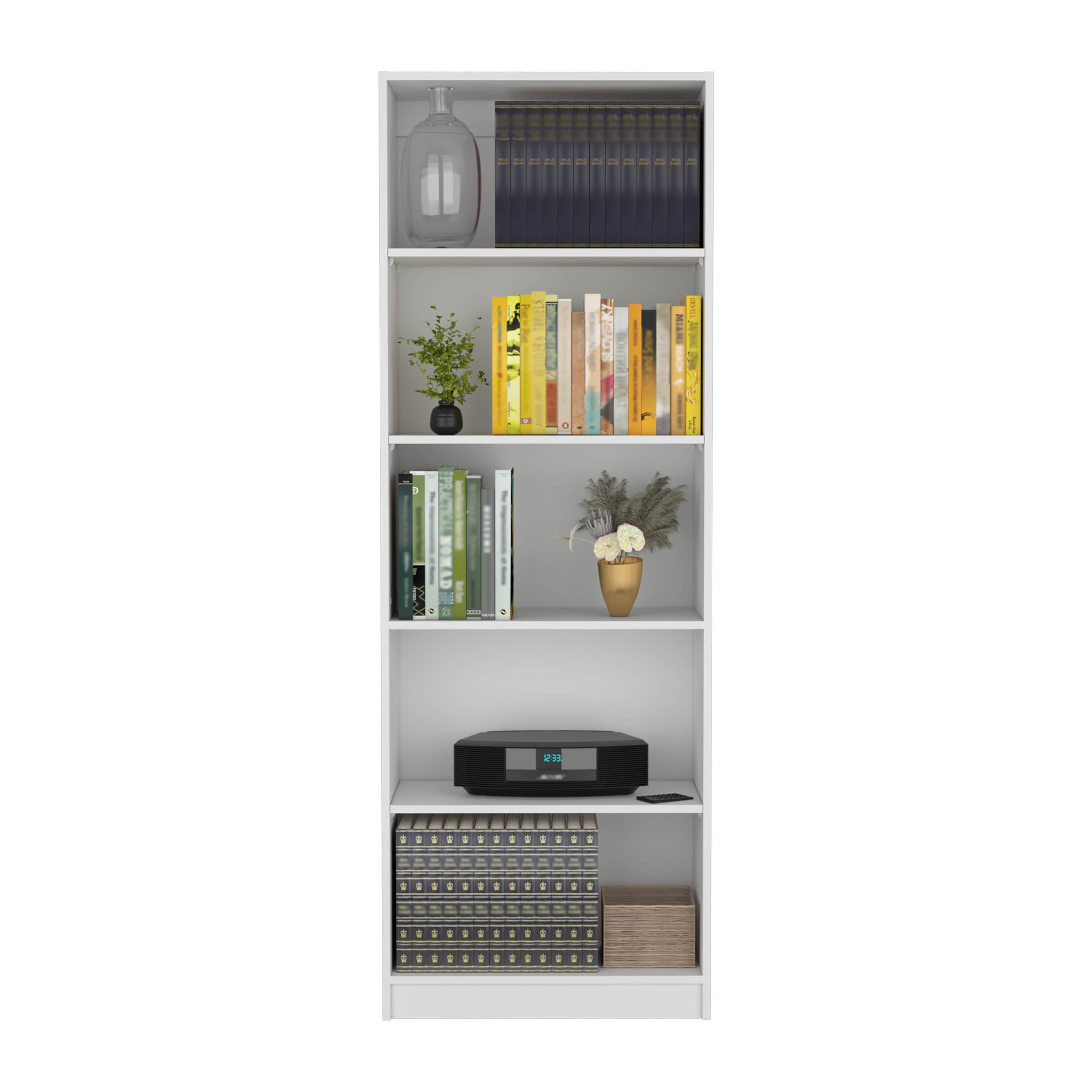 Vinton 4-Tier Bookcase with Modern Storage for Books and Decor, White | Premium Home Decor - Grand Goldman