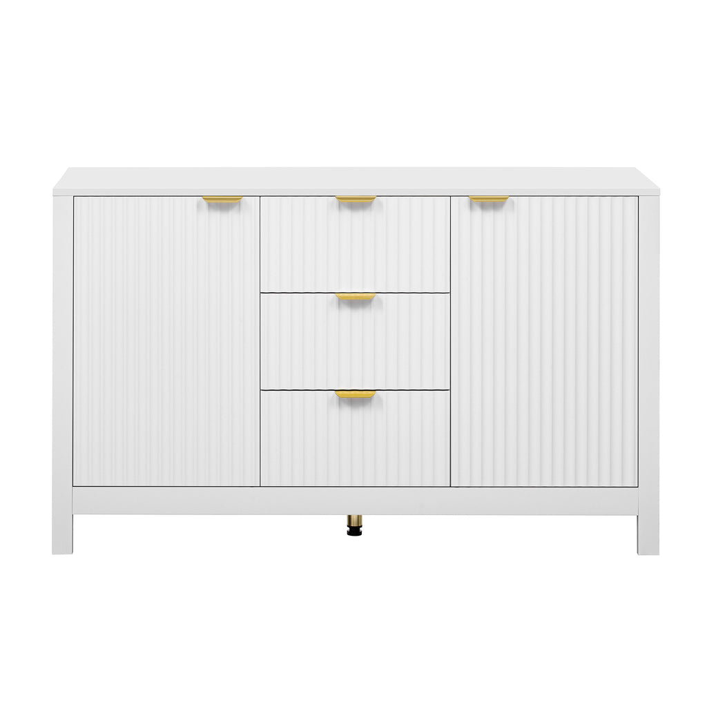 U_STYLE Sideboard with Wave Design - 3 Adjustable Shelves, 3 Drawers & Soft-Close Doors, Storage Console Table with Metal Handles, Suitable for Study, Hallway and Living Room, 3 Colors - Grand Goldman Shop