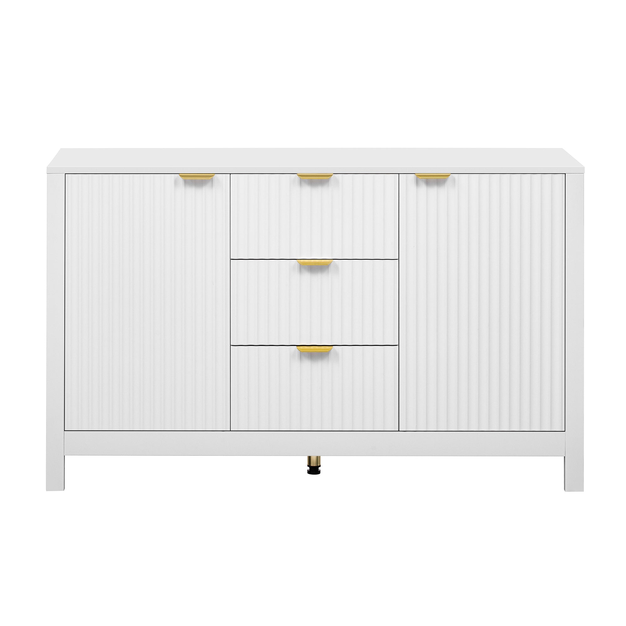 U_STYLE Sideboard with Wave Design - 3 Adjustable Shelves, 3 Drawers & Soft-Close Doors, Storage Console Table with Metal Handles, Suitable for Study, Hallway and Living Room, 3 Colors - Grand Goldman Shop