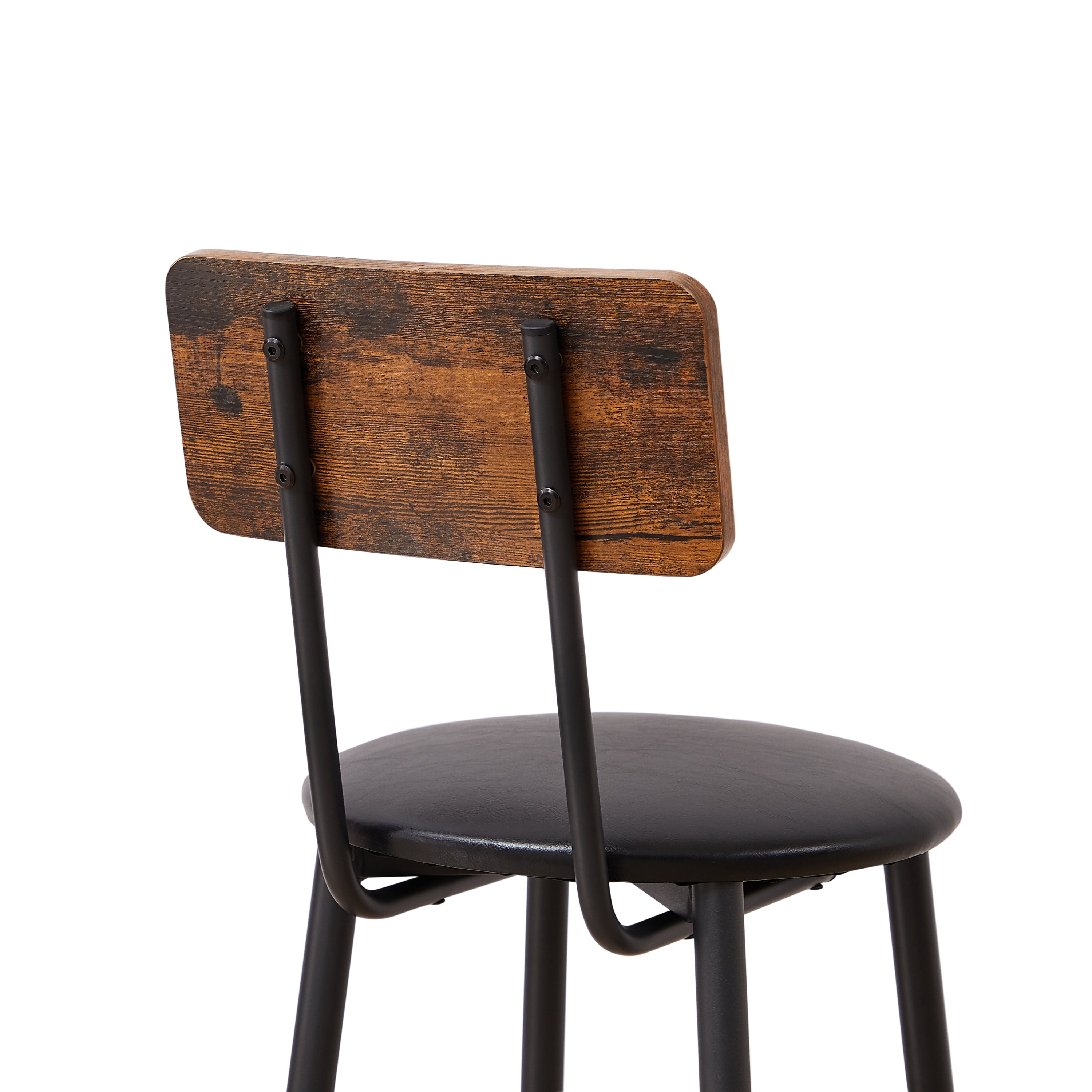 Round bar stool set with shelf, upholstered stool with backrest, Rustic Brown, 23.62'' W x 23.62'' D x 35.43'' H - Grand Goldman Shop