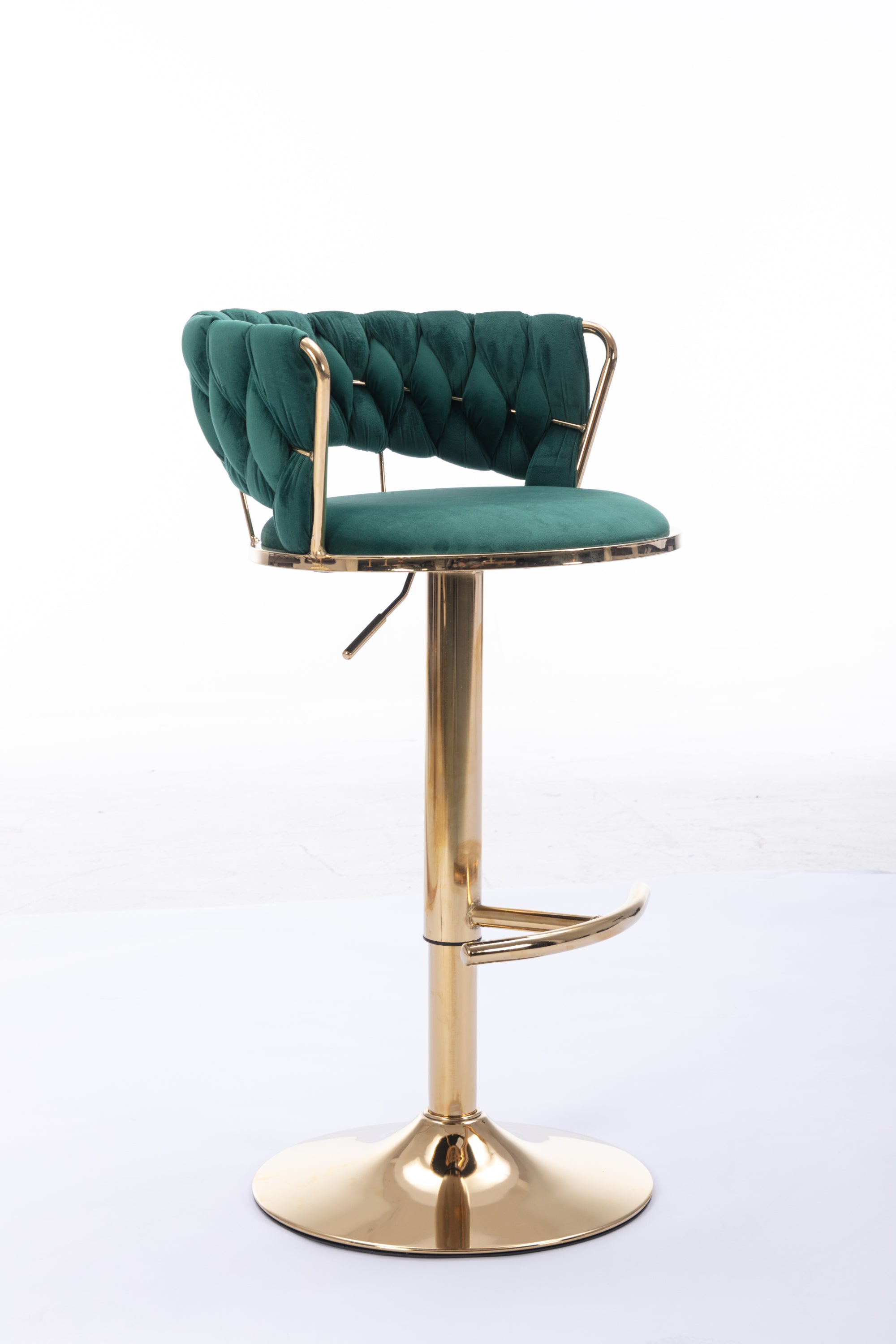 Set of 2  Bar Stools,with Chrome Footrest and Base Swivel Height Adjustable Mechanical Lifting Velvet + Golden Leg Simple Bar Stool-Green - Grand Goldman Shop