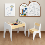 Kids Table Set with One Chair, Wooden Children Study Table, 2-8  Age Kids Funiture , White+Natural - Grand Goldman