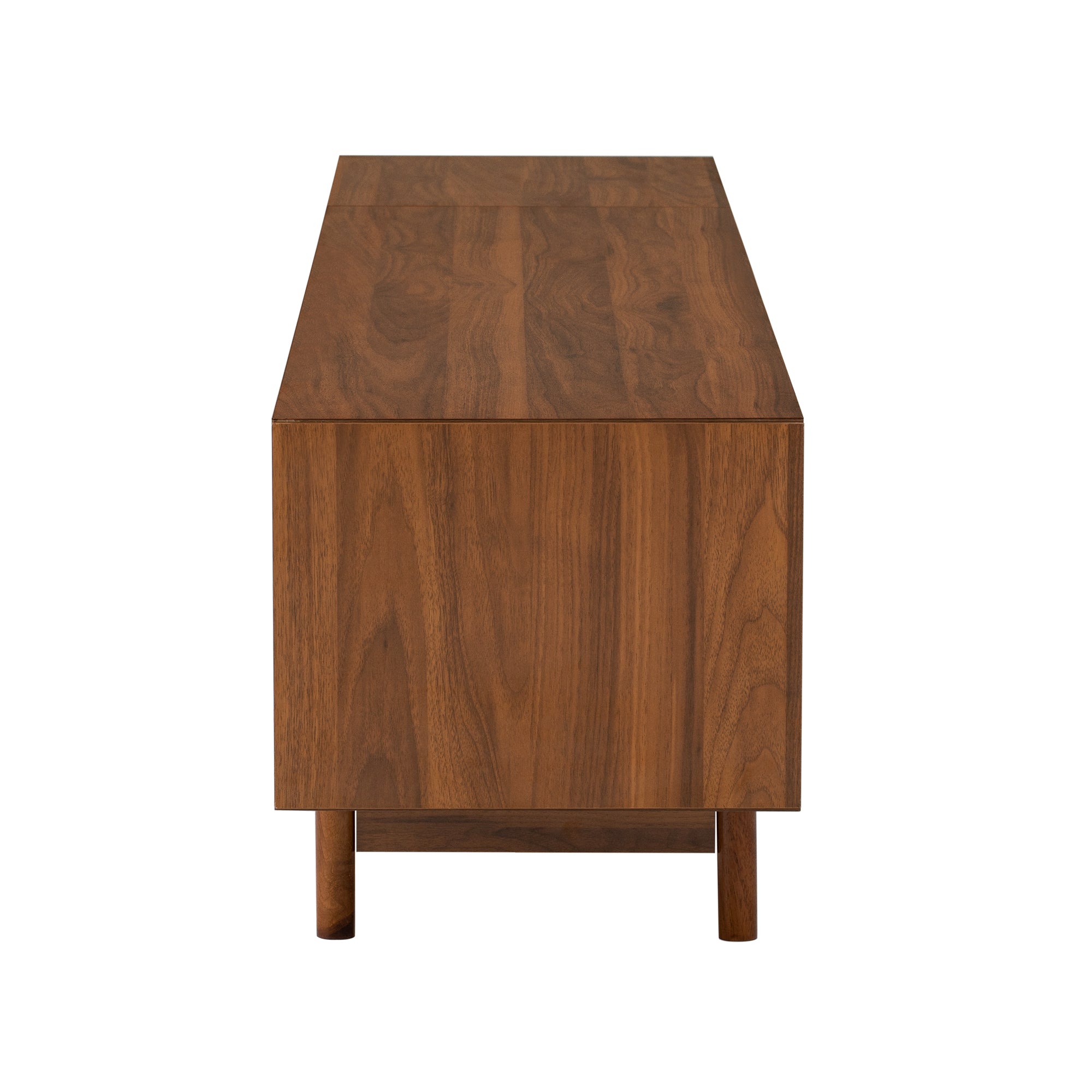 Modern TV Stand for 75-85 inch TVs with Fluted Glass Doors, 2 Drawers, Walnut Solid Wood Legs, 78.7'' L - Grand Goldman Shop