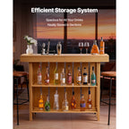 Home Bar Unit, Wine Bar Cabinet Table 3-Tier with Storage Shelves, Opener Storage Box & Adjustable Foot Pads, Black Footrest, Wood & Metal Liquor Cabinet for Home, Basement, Kitchen, Living Room - Grand Goldman Shop