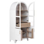 K&K 71' Tall Arched Kitchen Pantry Cabinet with Door Shelves, Farmhouse Kitchen Storage Cabinet with Open & Adjustable Shelves, Hidden Drawer & Glass Door, Cupboard for Kitchen, Dining Room, White - Grand Goldman Shop
