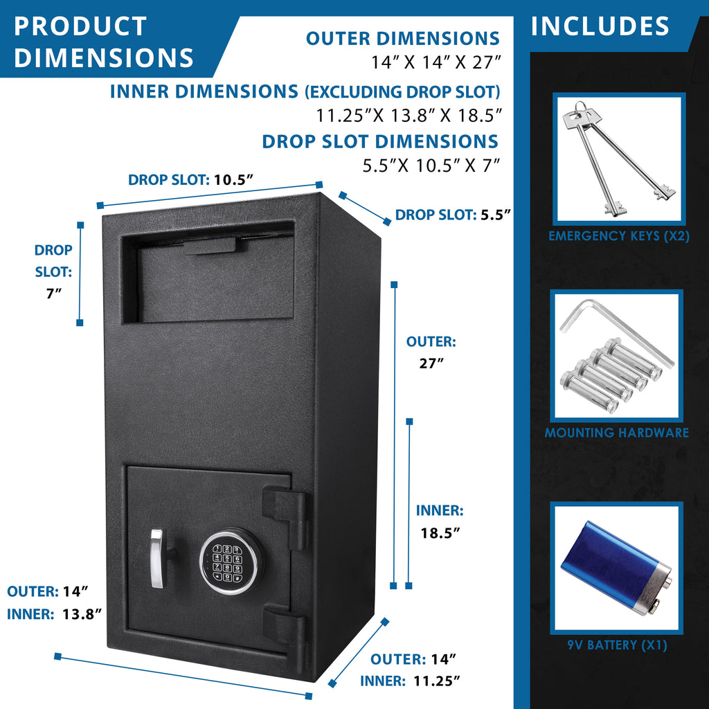 Black Steel Keypad Depository Safe with Anti-Fishing Baffles and Digital Lock, 1.72 Cu Ft - Grand Goldman