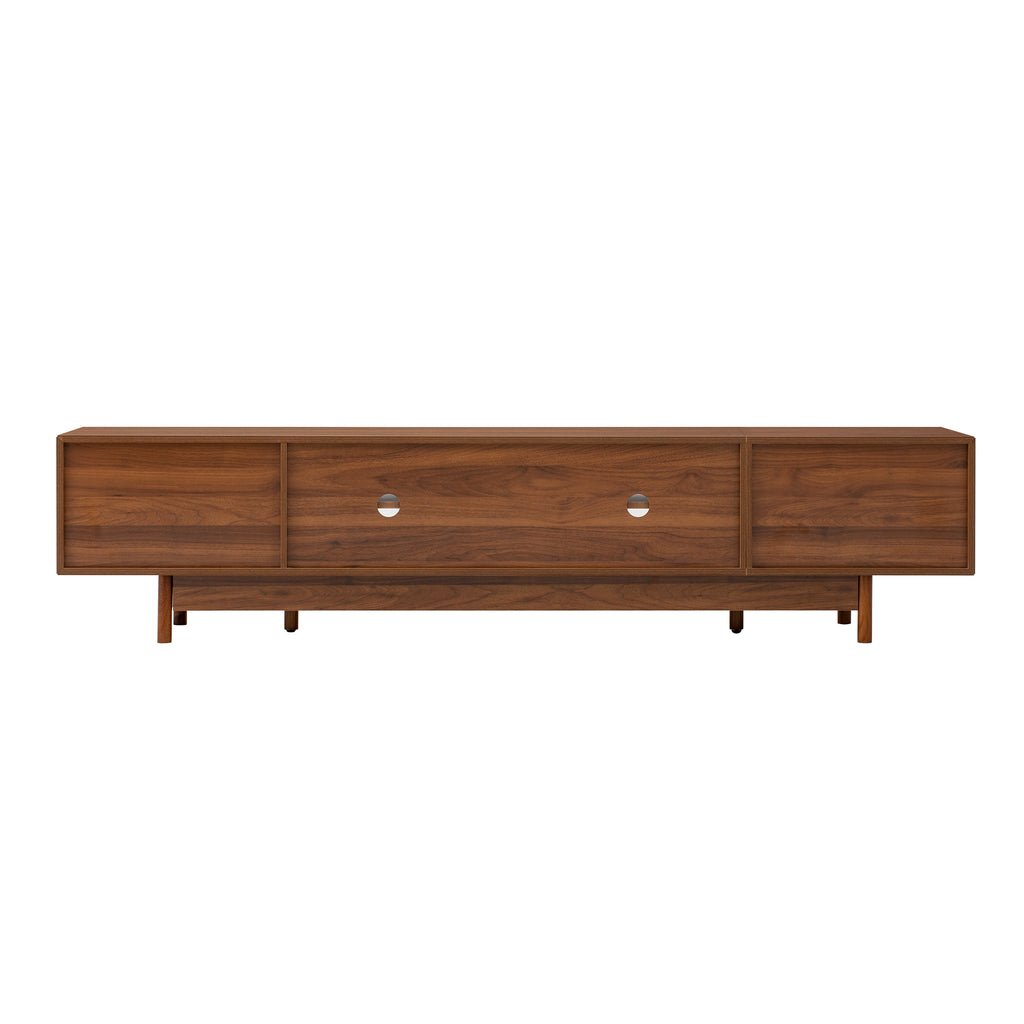 Modern TV Stand for 75-85 inch TVs with Fluted Glass Doors, 2 Drawers, Walnut Solid Wood Legs, 78.7'' L - Grand Goldman Shop