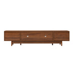 Modern TV Stand for 75-85 inch TVs with Fluted Glass Doors, 2 Drawers, Walnut Solid Wood Legs, 78.7'' L - Grand Goldman Shop