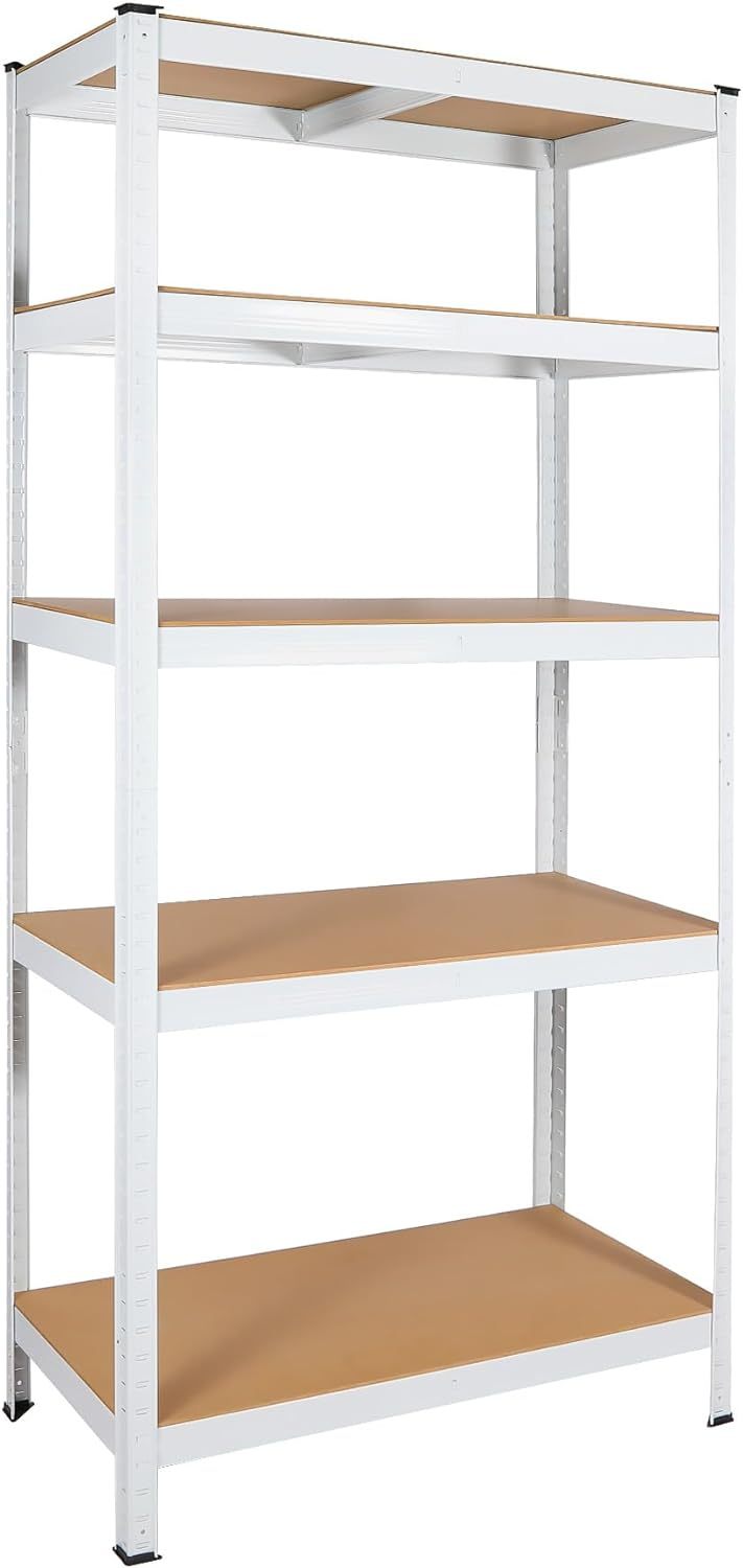 5 Tier Laminated White Metal Shelving Unit Adjustable Garage Storage Utility Rack Heavy Duty Shelves Organization Multipurpose Shelf Warehouse Basement Pantry 29' W x 12' D x 59' H 1Pack - Grand Goldman Shop