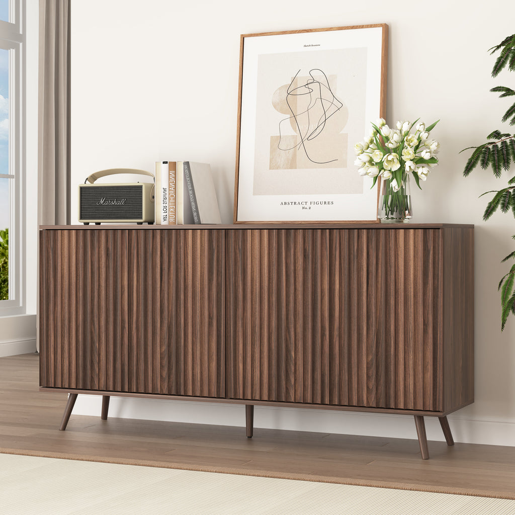 Sideboard Buffet Cabinet with Storage, Long Sideboard Storage Cabinet with 4 Doors, Wood Credenza Console Coffee Bar Cabinets with Adjustable Shelves for Living Room Kitchen Dining Room Walnut - Grand Goldman Shop