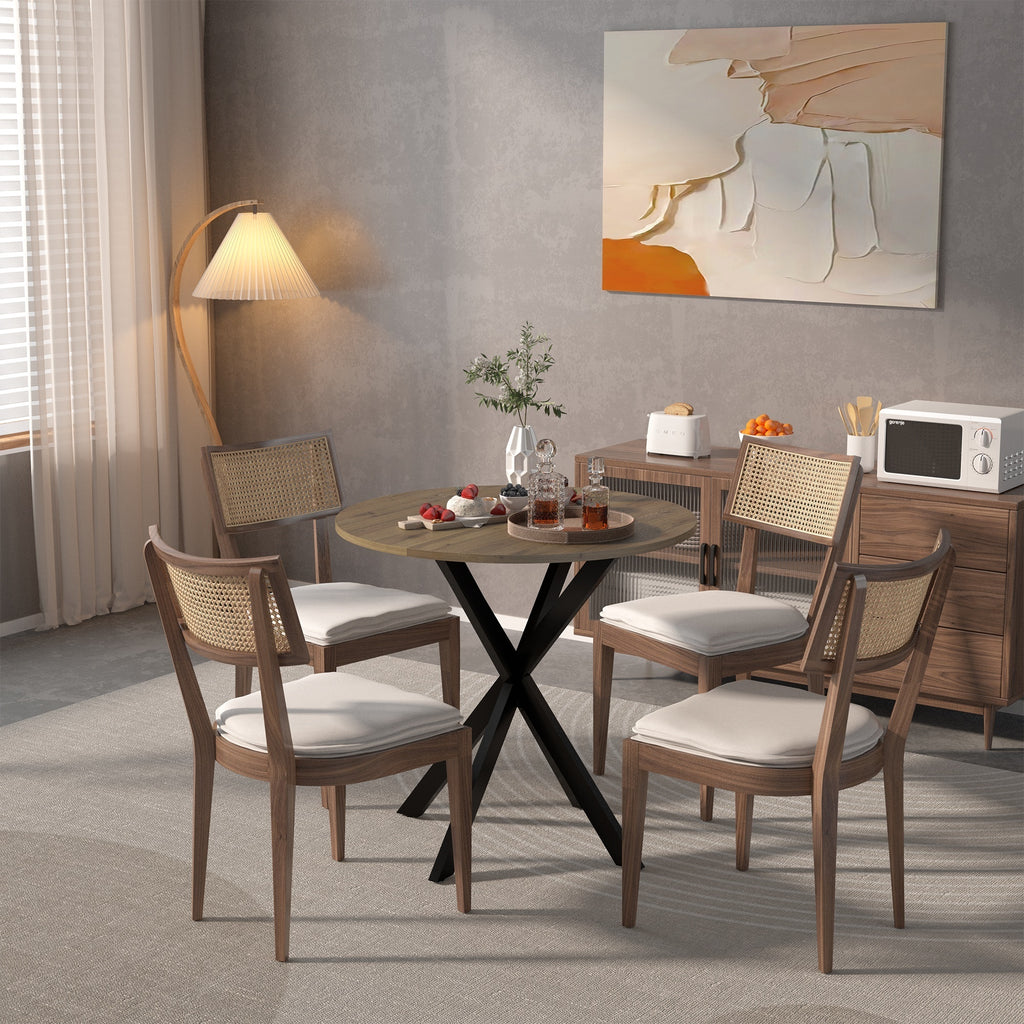 Modern 31.5 Inch Round Dining Table in Rustic Brown with Black Metal Legs, MDF Top for 2-4 People, Compact Kitchen or Dining Room Table - Grand Goldman Shop