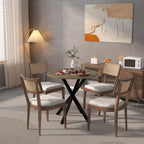Modern 31.5 Inch Round Dining Table in Rustic Brown with Black Metal Legs, MDF Top for 2-4 People, Compact Kitchen or Dining Room Table - Grand Goldman Shop