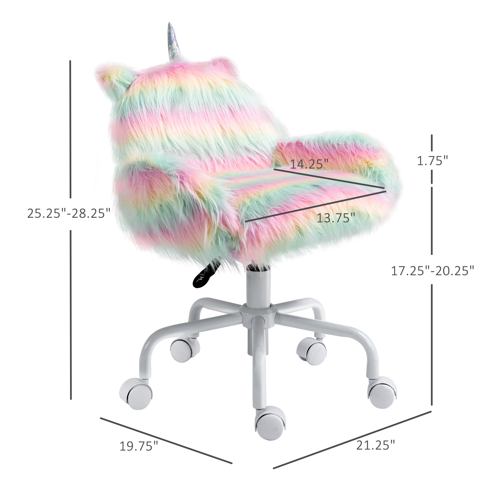 Rainbow Fuzzy Unicorn Office Chair, Plush Desk Chair with Swivel Base, Whimsical & Cozy for Playroom & Office - Grand Goldman