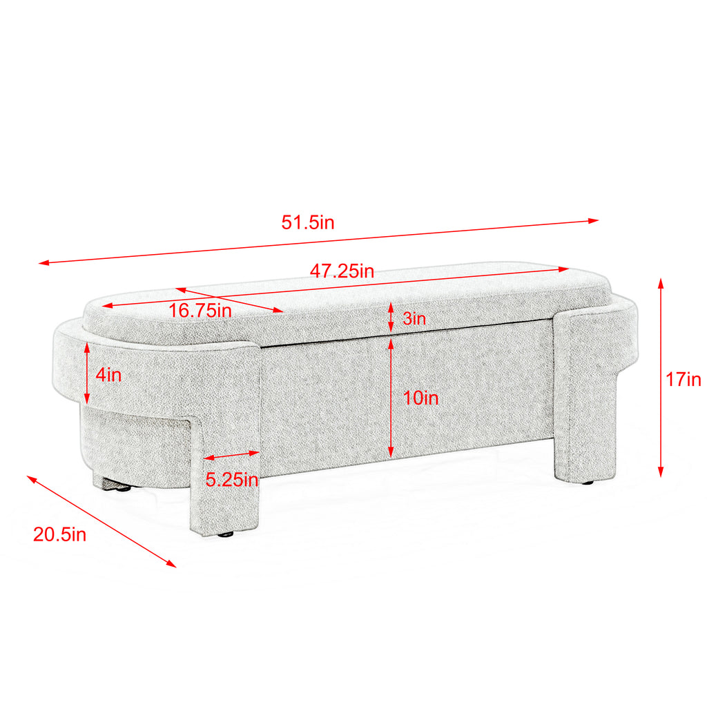 Chenille Upholstered Bench with Large Storage Space for the Living Room, Entryway and Bedroom,Grey,( 51.5''x20.5''x17'' ) - Grand Goldman Shop