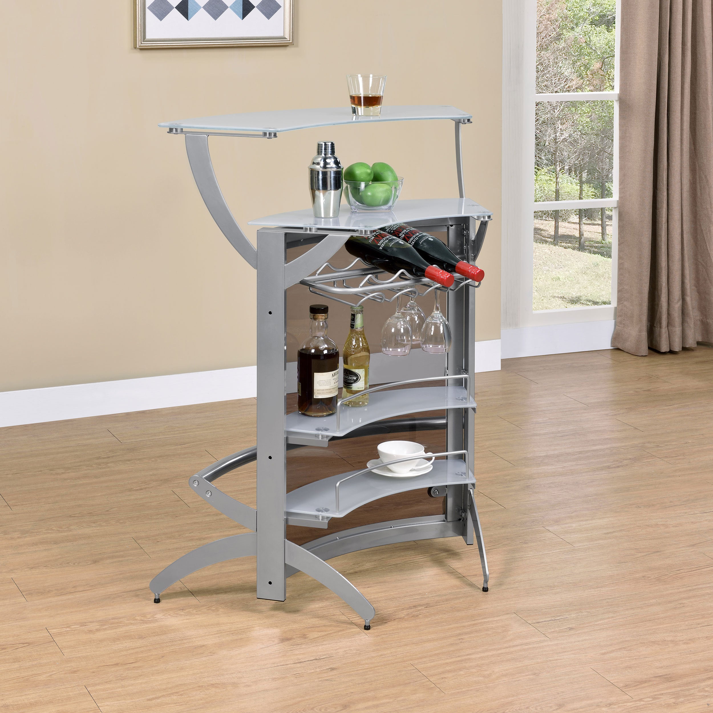Elaina Silver 2-shelf Home Bar - Grand Goldman Shop