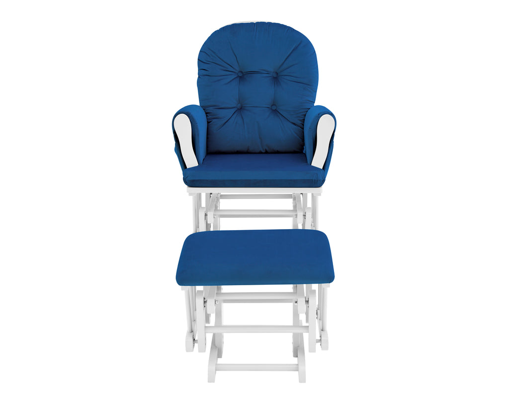 Mason Glider and Ottoman White Wood and Navy Fabric - Grand Goldman Shop