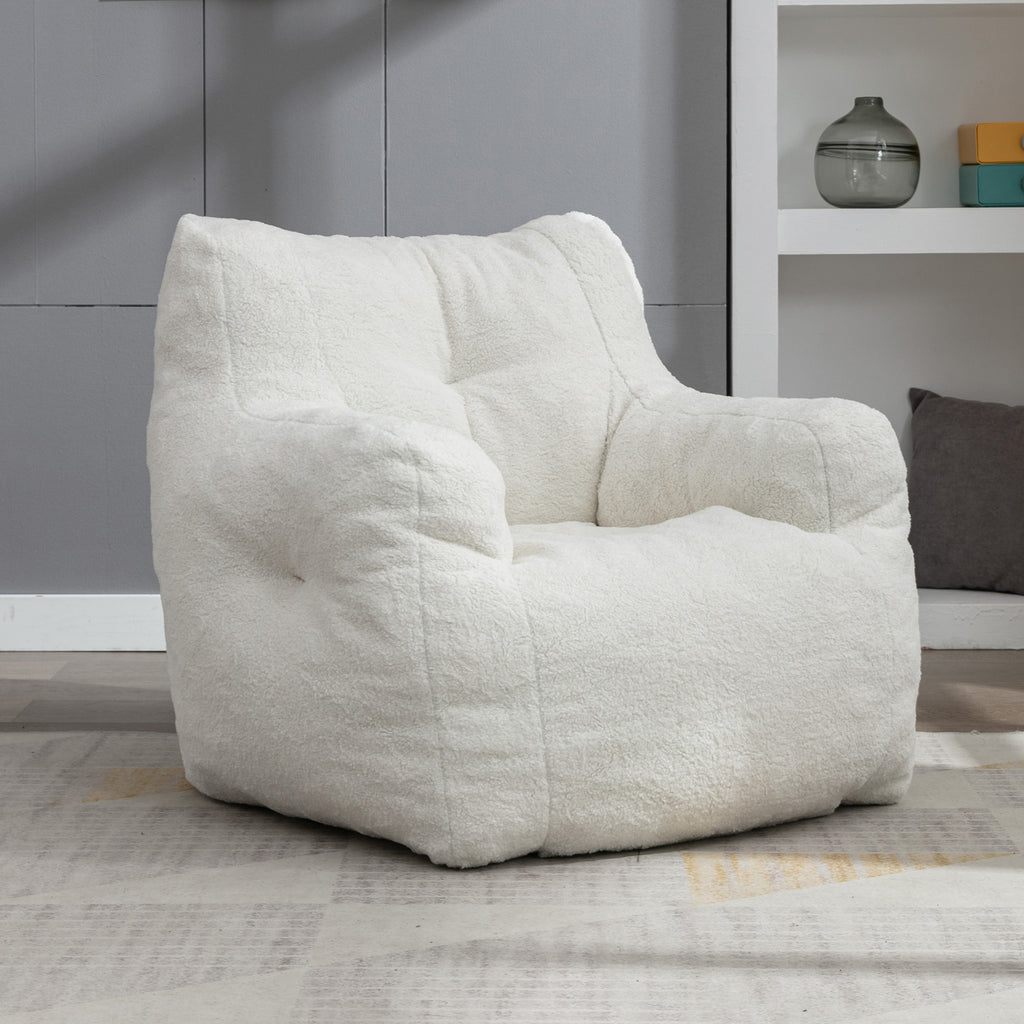 Ivory White Soft Teddy Fabric Tufted Foam Bean Bag Chair with Memory Sponge - Grand Goldman Shop