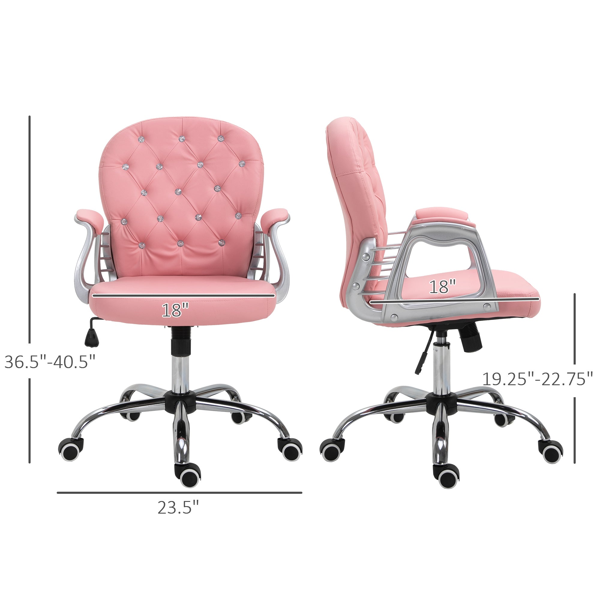 PU Leather Home Office Chair, Button Tufted Desk Chair with Padded Armrests, Adjustable Height and Swivel Wheels, Pink | Prem