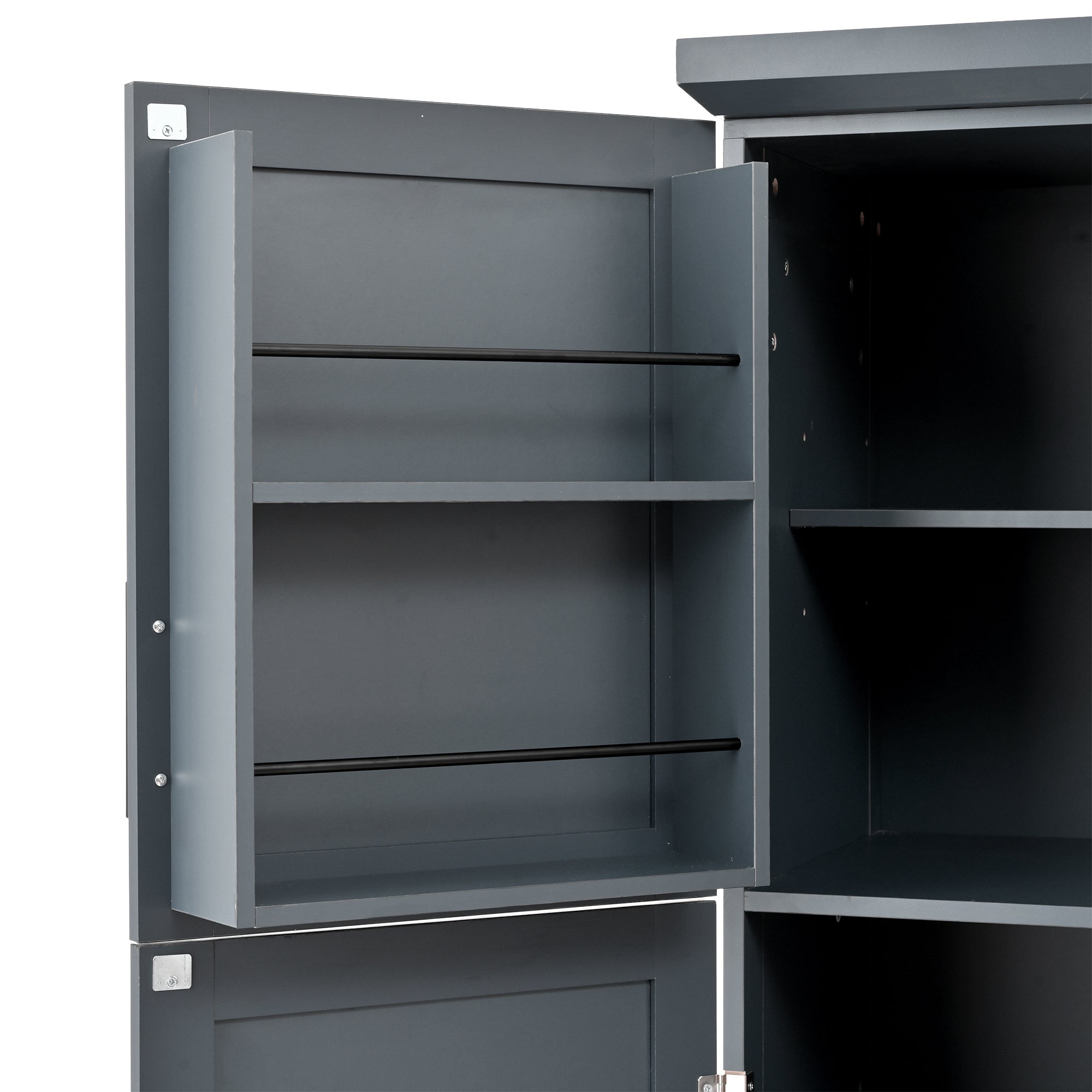 [Assembly Video Provided] TOPMAX 35.5x17.6x70.9inch Freestanding Kitchen Pantry Cabinet, Tall Storage Cabinet with 4 Doors, 2 Door Shelves, 8 Pull-out Trays and Adjustable Shelf for Dining Room, Gray - Grand Goldman Shop