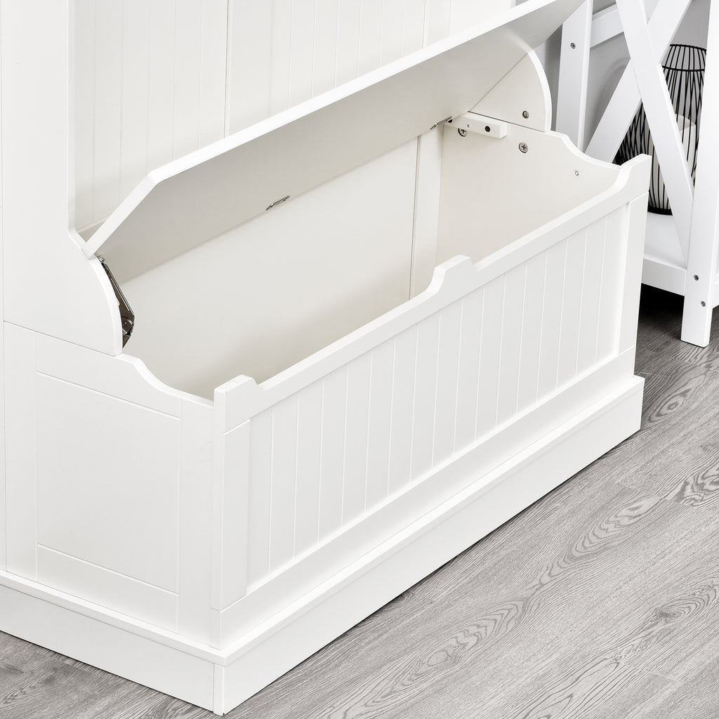 HOMCOM 38' 3-In-1 Entryway Hall Tree with Storage Bench, Coat Rack with Four Hooks and Shoe Storage, White - Grand Goldman Shop