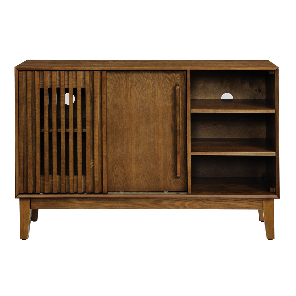 47.3' Sideboard Buffet Cabinet with Storage, Farmhouse Fluted Sideboard with 2 Doors & Solid Wood Feet, TV Media Console, Storage Cabinet for Kitchen Dining Living Room Entryway Hallway, Walnut - Grand Goldman Shop
