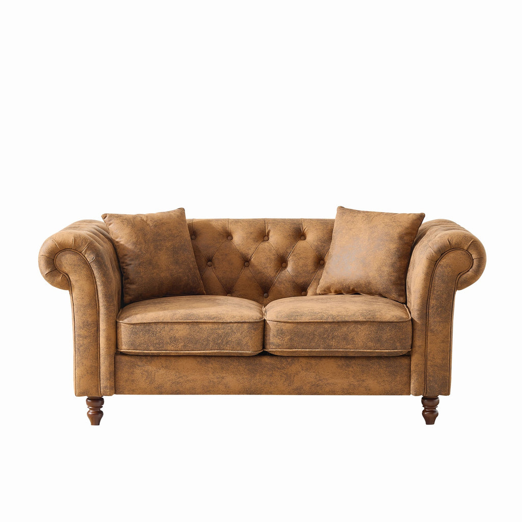 63'Chesterfield ‌tech Fabric Sofa,High-tech Fabric Roll Armrest Sofa,Upholstered Mid Century Modern Couch,2 Seater Couch for Living Room, Office, Apartment, Brown - Grand Goldman Shop