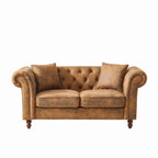 63'Chesterfield ‌tech Fabric Sofa,High-tech Fabric Roll Armrest Sofa,Upholstered Mid Century Modern Couch,2 Seater Couch for Living Room, Office, Apartment, Brown - Grand Goldman Shop
