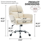 Modern Office Chair with Adjustable Height, White PU Leather Upholstery, Metal Frame for Office, Bedroom, Dressing Table Use 