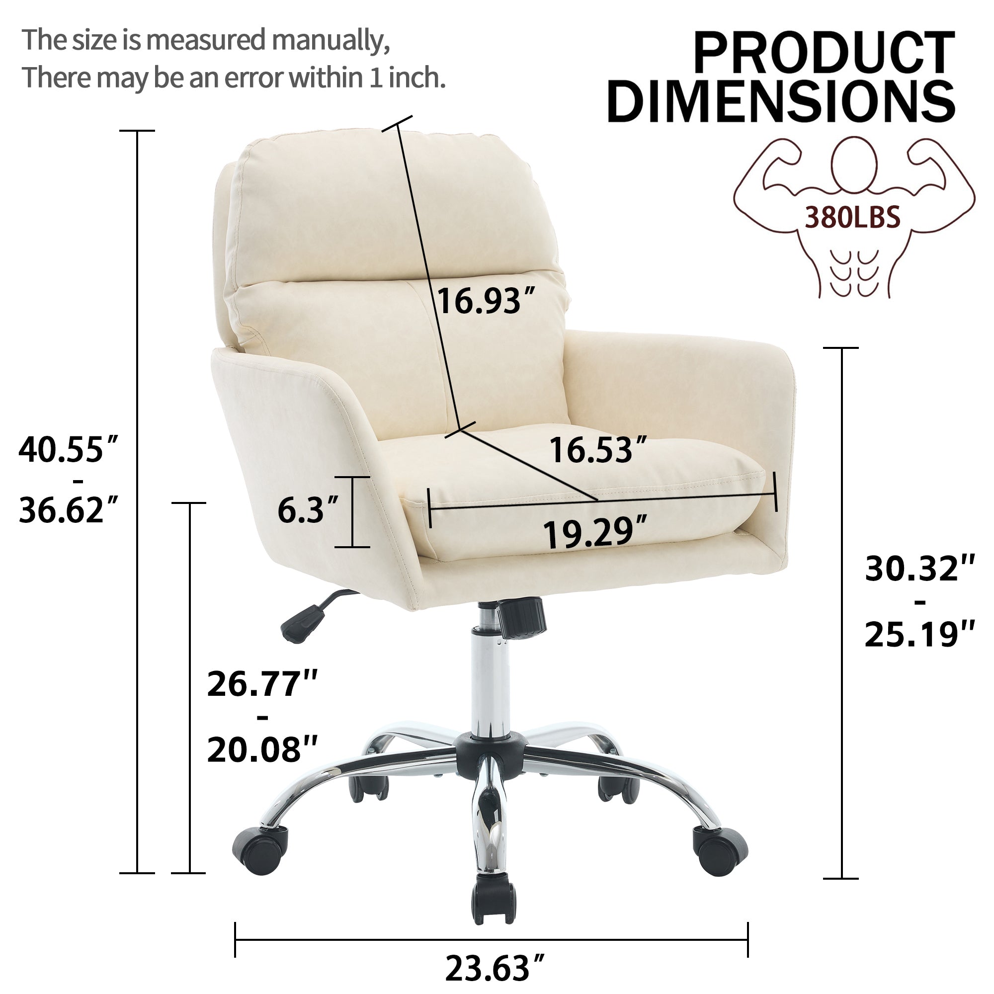 Modern Office Chair with Adjustable Height, White PU Leather Upholstery, Metal Frame for Office, Bedroom, Dressing Table Use 