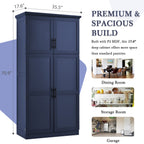 [Assembly Video Provided] TOPMAX 35.5x17.6x70.9inch Freestanding Kitchen Pantry Cabinet, Tall Storage Cabinet with 4 Doors, 2 Door Shelves, 8 Pull-out Trays and Adjustable Shelf for Dining Room, Blue - Grand Goldman Shop