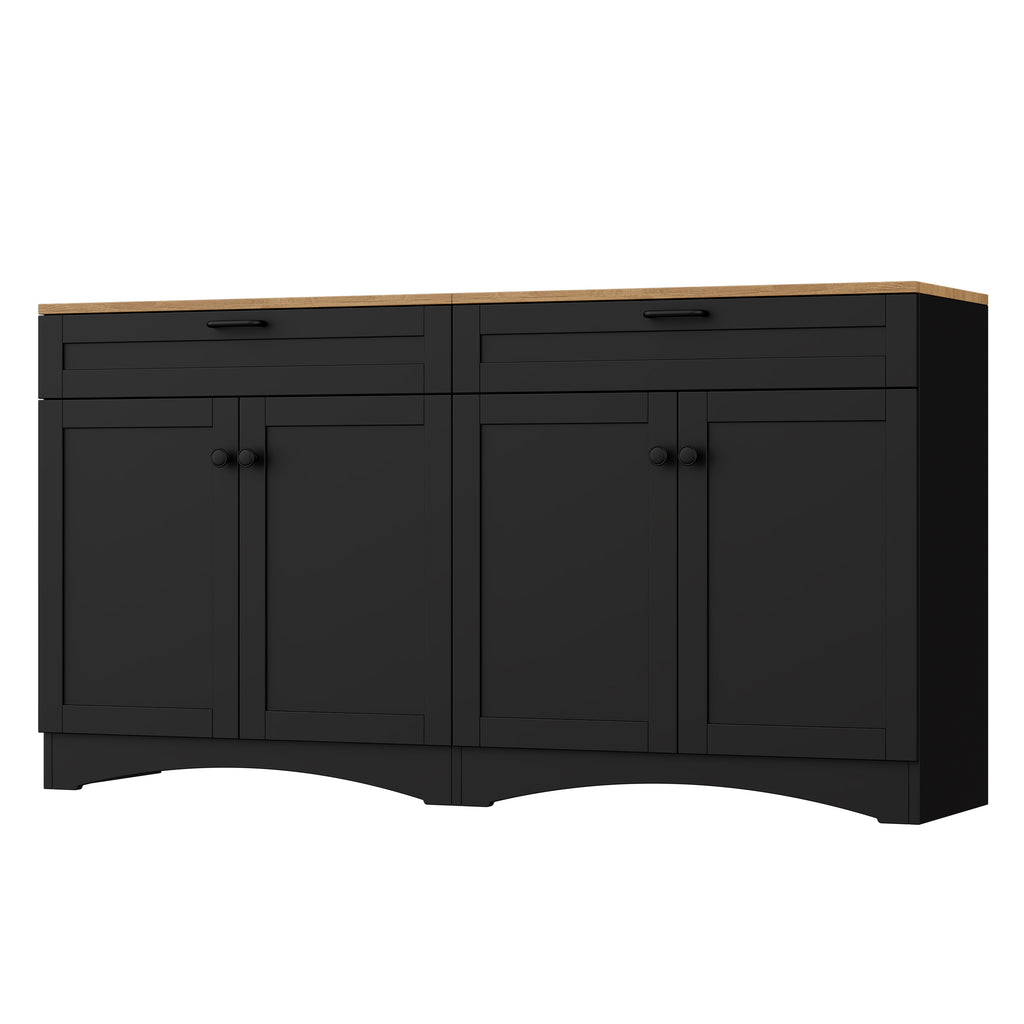 ON-TREND Farmhouse TV Stand with 2 Drawers for TVs Up to 70', Versatile Wood Grain Sideboard with Adjustable Shelves, Mid-Century Buffet Cabinet with Rustic Handles for Living Room/Bedroom, Black - Grand Goldman Shop