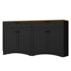 ON-TREND Farmhouse TV Stand with 2 Drawers for TVs Up to 70', Versatile Wood Grain Sideboard with Adjustable Shelves, Mid-Century Buffet Cabinet with Rustic Handles for Living Room/Bedroom, Black - Grand Goldman Shop