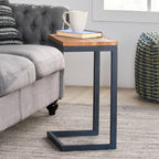 Medium C-shaped End Table with Iron Base and Fir Wood Top, Black - Grand Goldman Shop