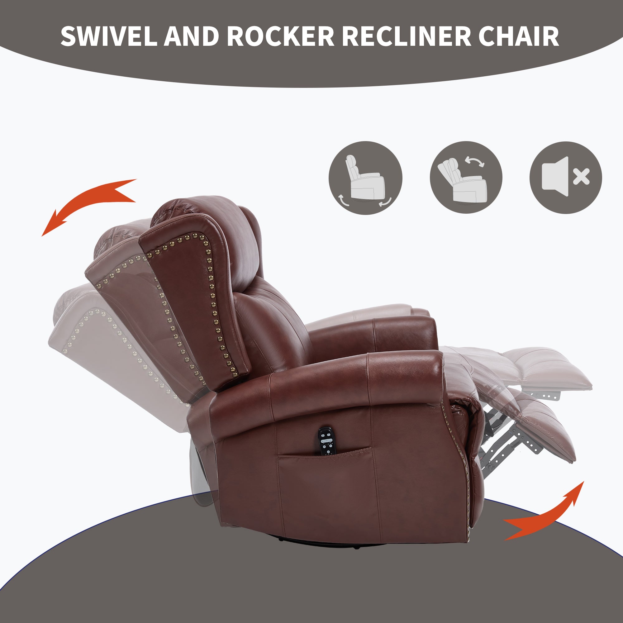 Heat Massage Manual Recliner Chair with Rocker and Swivel in Genuine leather for Living Room, Red - Grand Goldman Shop