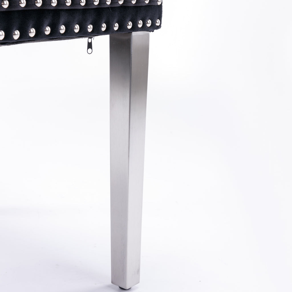 Nikki Collection Modern, High-end Tufted Solid Wood Contemporary Velvet Upholstered Dining Chair with Chrome Stainless Steel Plating Legs,Nailhead Trim,Set of 2,Black and Chrome, SW1701BK - Grand Goldman Shop