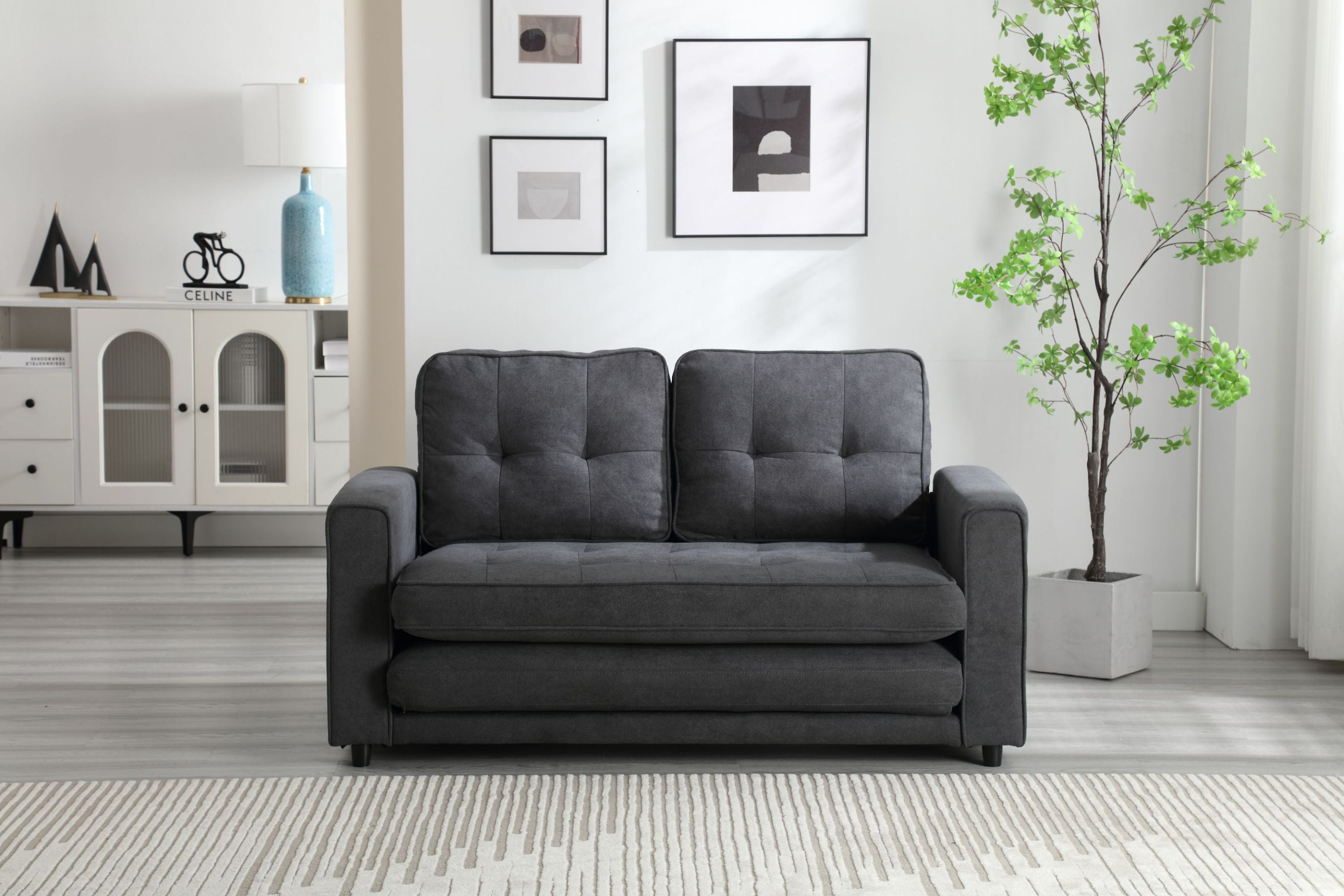 3 Fold Sofa,Convertible Futon Couch sleeper sofabed,Space saving loveseat,Pull Out Couch Bed for Living Room,Dark Gray & Light Gray & Beige,Velvet linen fabric - Grand Goldman Shop
