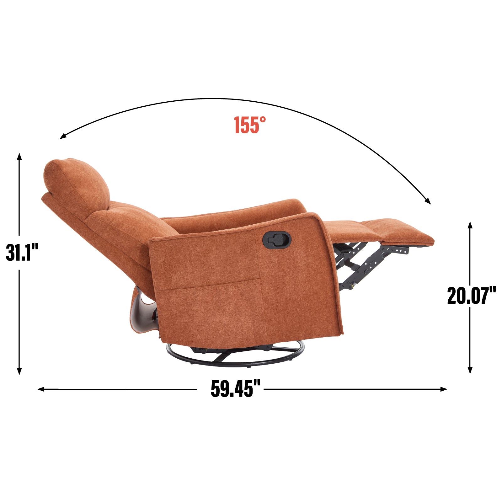 Heat Massage Manual Recliner Chair with Rocker and Swivel in Fabric for Living Room, Orange - Grand Goldman Shop