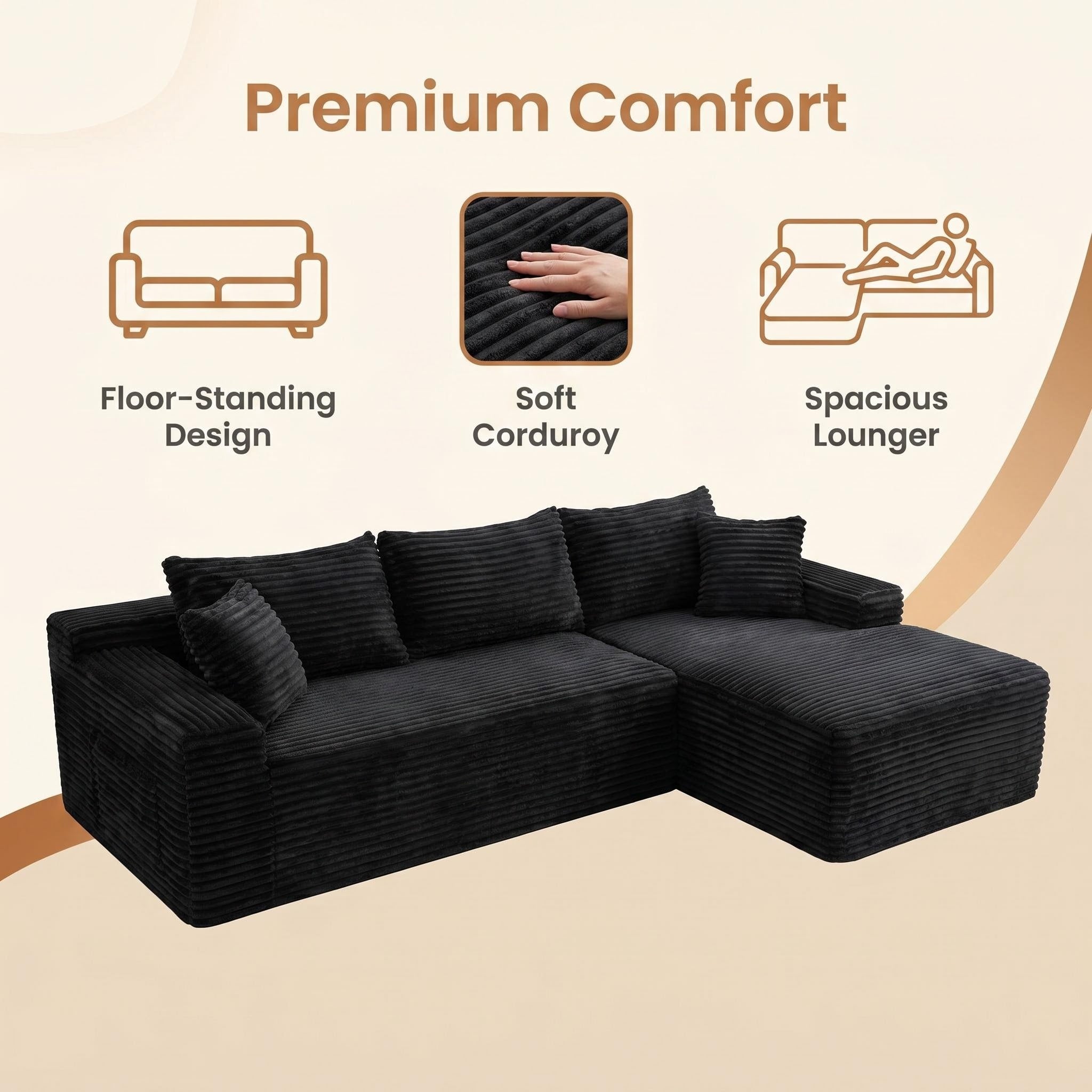 106.3' Cloud Modular Sectional Sofa Couch with L-Shape Chaise,Modern Minimalist Upholstered Couches for Living Room Bedroom,Deep Seat Corner Couch,No Assembly Required - Grand Goldman Shop