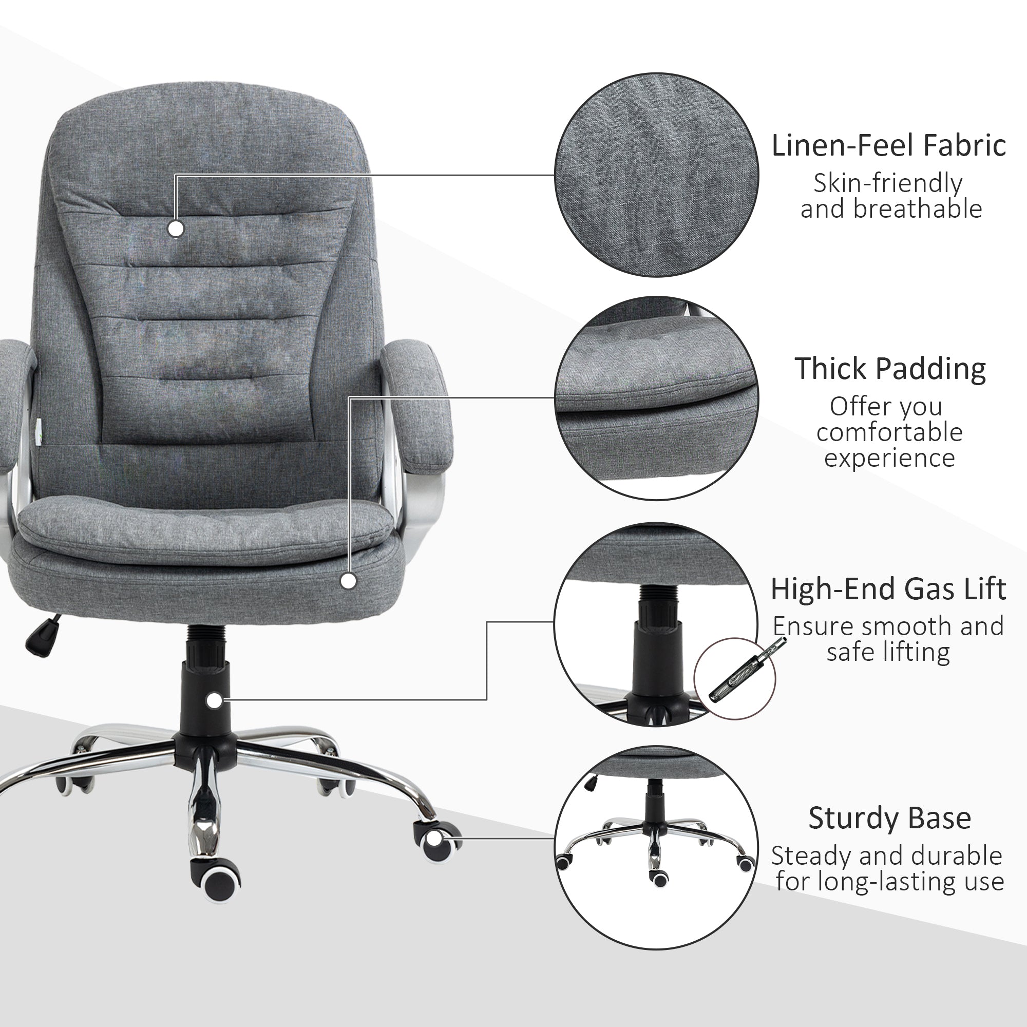 High Back Home Office Chair Executive Computer Chair with Adjustable Height,  Gray - Grand Goldman