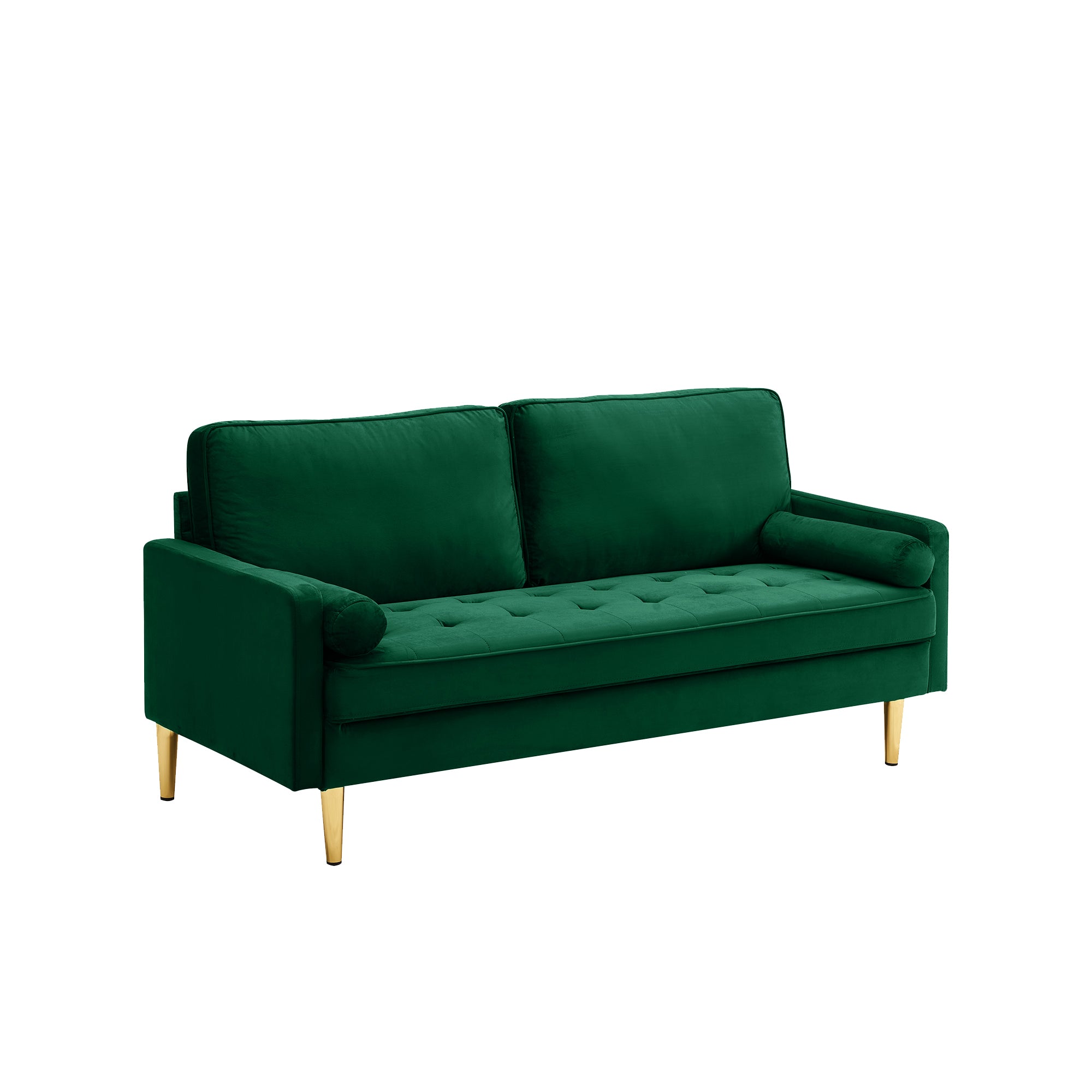 65-inch minimalist velvet sofa with metallic-coloured legs, complete with cushions, suitable for the living room or bedroom. - Grand Goldman Shop