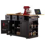 K&K 53inch Large Kitchen Island with Drop Leaf,Power Outlet,Door Internal Storage Rack,Rolling Kitchen Cart on 5 Wheels with 5 Open Side Racks for Kitchen,Black(Two Packages)(Stools not included) - Grand Goldman Shop