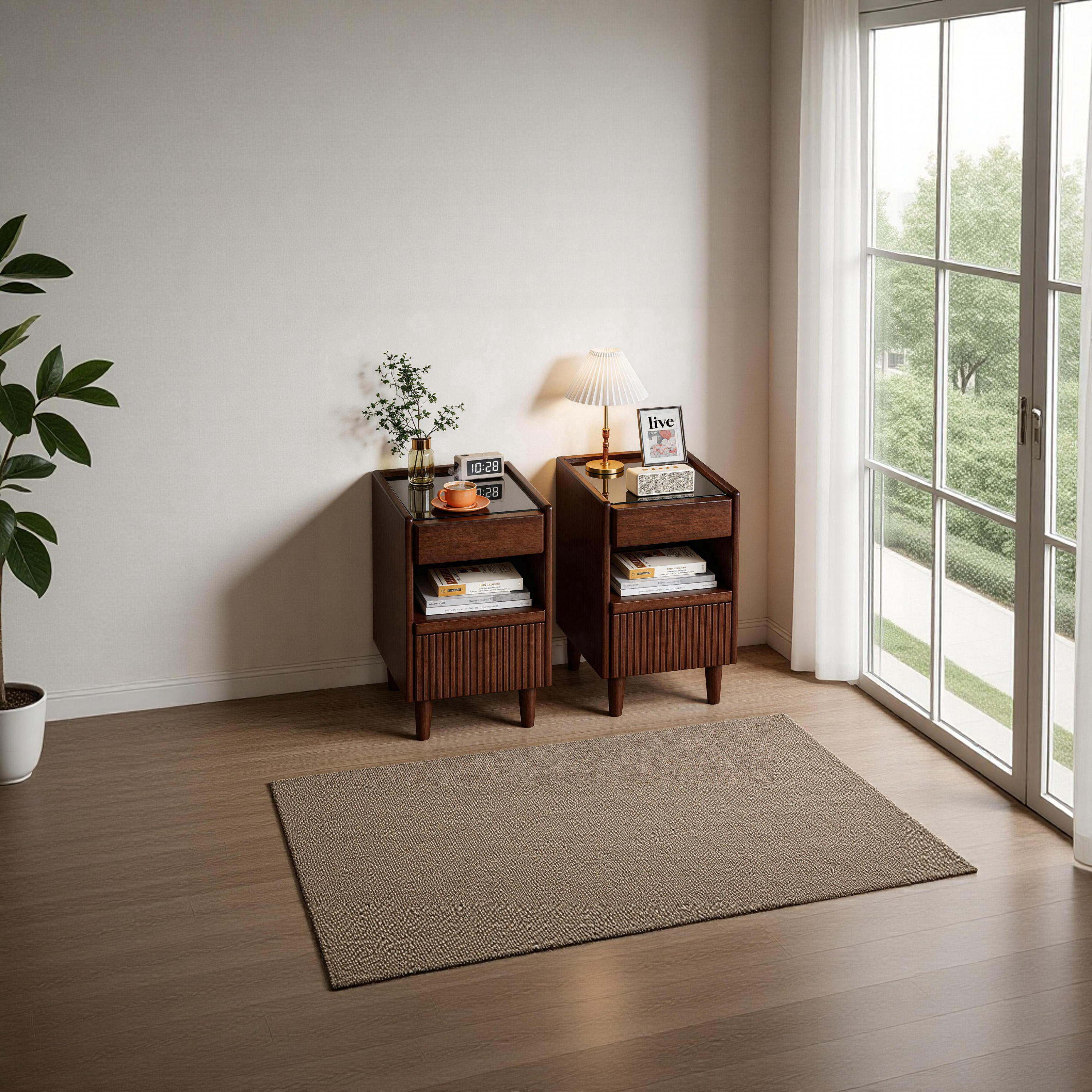 Wooden Bedside Table  with 1 Drawer Open Shelves, Wood Board Side Tables Storage Small Narrow Desk Chest of Drawer, Lamp Stand Nightstand Cabinet, Bedroom Living Room Home Furniture - Grand Goldman Shop