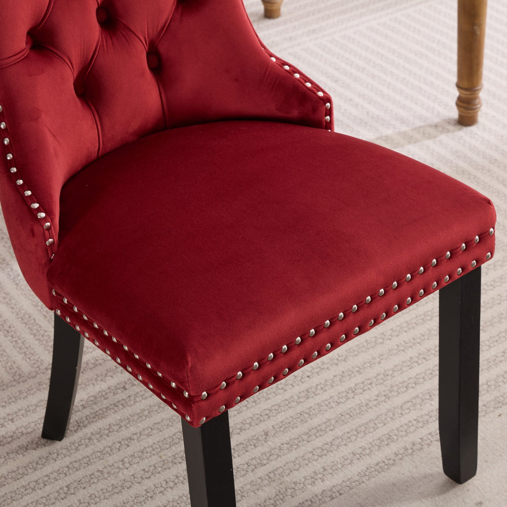 Classic Velvet Dining Chairs,  High-end Tufted Solid Wood Contemporary Velvet Upholstered Dining Chair with Wood Legs Nailhead, SET OF 2,Burgundy, Wine Red,SW2001WR - Grand Goldman Shop